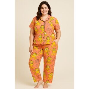 Womens Garfield Pajama‎ Set Orange Cartoon Print Sleepwear Top Pants Size 48